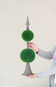 D7x26.5" Artificial Two-Tiered Boxwood Sphere Topiary on Metal Spire