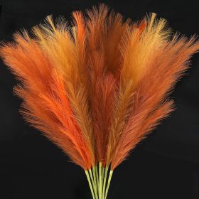 8 Pcs Orange Faux Pampas Grass Decor 35' Fluffy Fall Artificial Colored Pampas Grass Large Fake Pompous Grass Stems Tall Flower Arrangement Floor