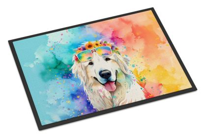 Great Pyrenees Hippie Dawg Doormat Front Door Mat Indoor Outdoor Rugs for Entryway, Non Slip Washable Low Pile, 24H X 36W