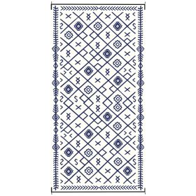 Reversible Outdoor Rug, Waterproof Plastic Straw With Carry Bag, 9 X 18, Blue & White Rhombus (Option: BLUE)