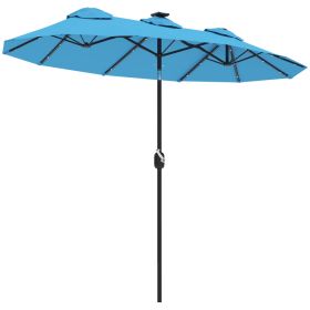 Double-sided Patio Umbrella, 9.7 Outdoor Umbrella With Tilt And Crank, LED Solar Light And 12 Ribs, Light Blue (Option: BLUE)