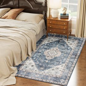 4x6 Area Rug, Vintage Washable Rug, Non-Slip Floor Carpet For Living Room, Bedroom, Dining Room, Blue (Option: BLUE)
