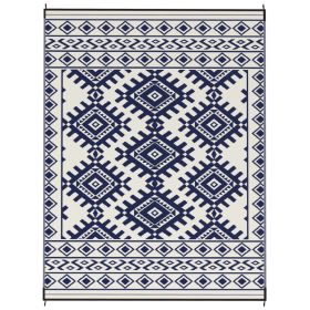 Reversible Outdoor Rug, Waterproof Plastic Straw With Carry Bag, 9 X 12, Blue  White Rhombus Border (Option: BLUE)