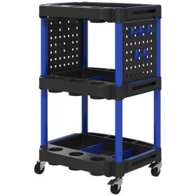 3-Tier Rolling Tool Cart, 200 LBS Capacity Plastic Utility Cart With Side Shelves For Garage Workshop, Black & Dark Blue (Option: BLUE)