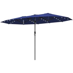 Garden Parasol, Double-Sided Sun Umbrella With LED Solar Lights, Patio Parasol For Outdoor, Navy Blue (Option: BLUE)